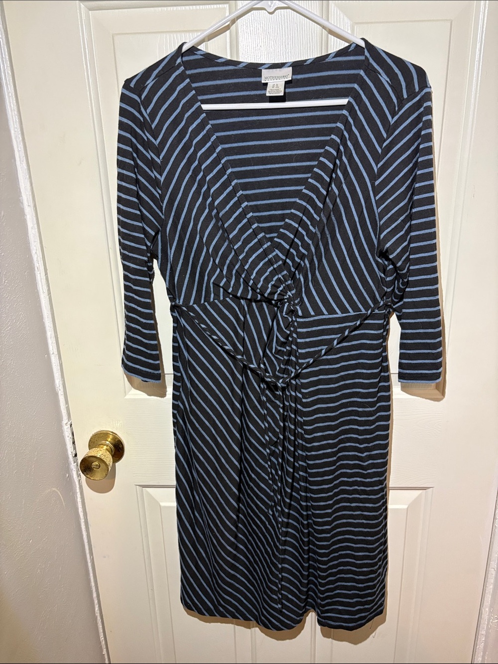 Motherhood Maternity Black and Light Blue Striped Dress